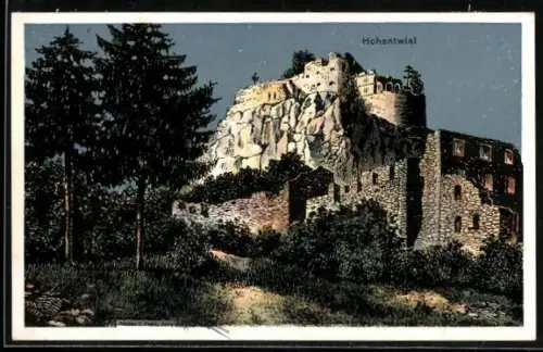 Künstler-AK Eugen Felle: Hohentwiel, Blick auf die Festung