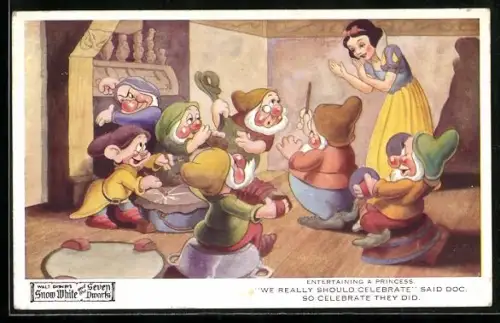 AK Walt Disney`s Snow White and the Seven Dwarfs, Entertaining a Princess, Schnweewittchen, Filmszene