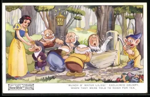 AK Schneewittchen und die sieben Zwerge bei der Wäsche im Wald, Comic