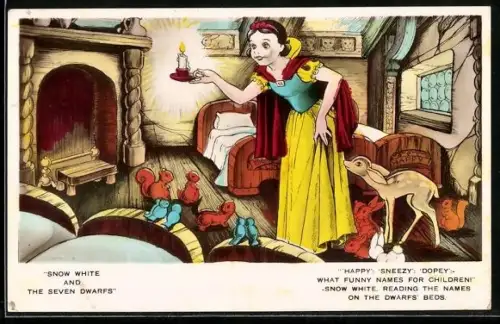AK Schneewittchen liest die Namen der sieben Zwerge