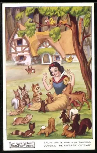 AK Walt Disney`s Snow White and the Seven Dwarfs, Schnweewittchen und ihre Freunde, Filmszene