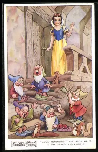 Künstler-AK Schneewittchen mit den Zwergen im Haus