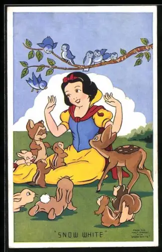 Künstler-AK Walt Disney`s Schneewittchen, Schneewittchen inmitten von Waldtieren