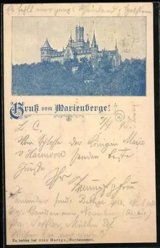 Vorläufer-Lithographie Marienberge, 1895, Blick auf das Schloss Marienburg