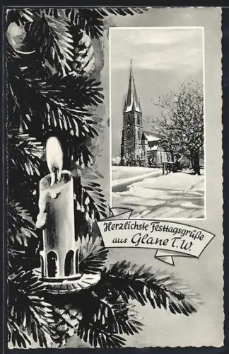 AK Glane T. / Osnabrück, Kirche im Weihnachts-Passepartout