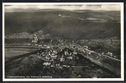 AK Dilsberg b. Heidelberg, Flugzeugaufnahme des Ortes