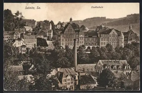AK Sebnitz /Sa., Ortsansicht mit Stadtschule