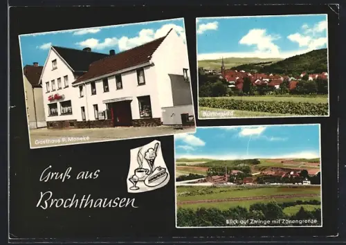 AK Brochthausen /Duderstadt, Gasthaus zur Erholung, Inh. P. Moneke, Blick auf Zwinge mit Zonengrenze