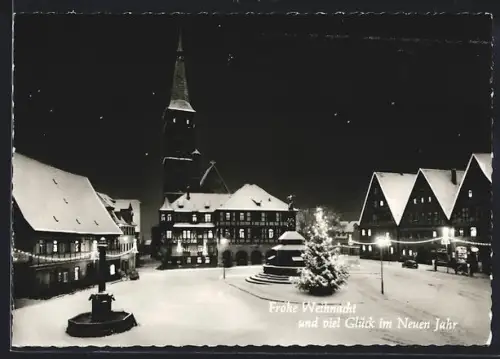 AK Schwabach, Ortsansicht mit Weihnachtsbaum bei Nacht