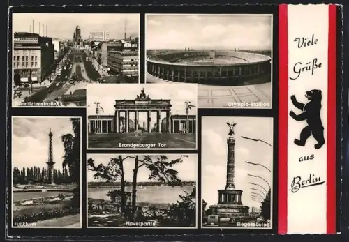 AK Berlin, Olympiastadion, Brandenburger Tor, Funkturm, Havelpartie, Siegessäule
