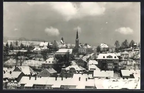 AK Sebnitz, Winteransicht des Ortes mit Kirche