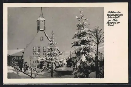 AK Schmiedefeld am Rstg., Partie an der Kirche