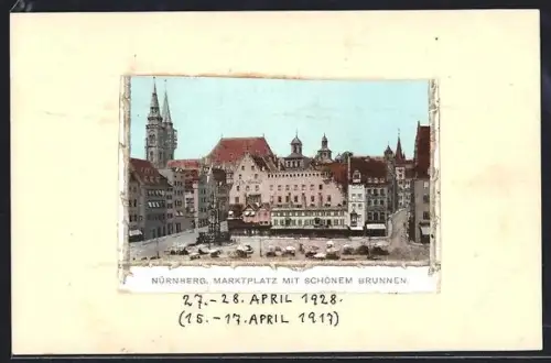 Lithographie Nürnberg, Marktplatz mit Schönem Brunnen