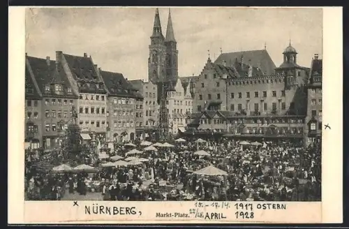 AK Nürnberg, Markt-Platz mit Marktständen