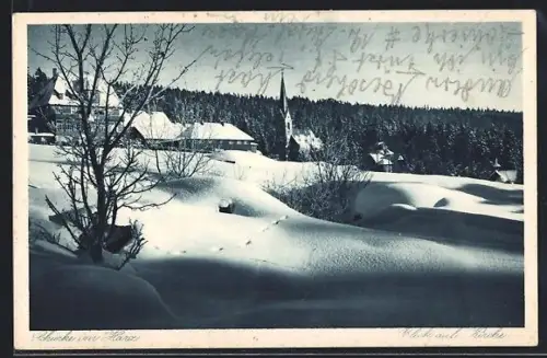 AK Schierke im Harz, Kirche im Schnee