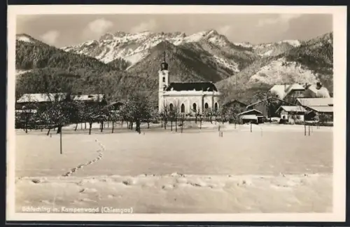 AK Schleching /Chiemgau, Ortsansicht m. Kampenwand