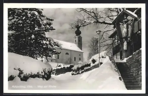 AK Ruhpolding /Obb., Weg zur Kirche im Schnee