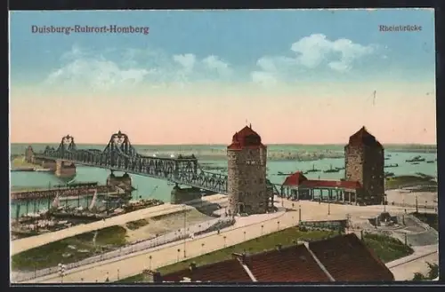 AK Duisburg-Ruhrort-Homberg, Blick zur Rheinbrücke