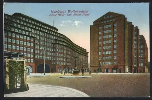 AK Hamburg-Kontorhausviertel, Wolkenkratzer Chile-Haus und Ballin-Haus