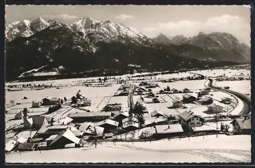 AK Wallgau /Karwendel, Winteransicht mit Karwendel und Schöttlkarspitze