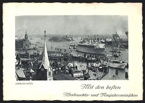 AK Hamburg, Hafen, Schiffe, Kirchturm