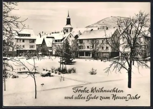 AK Korb / Remstal, Verschneiter Platz mit Kirche
