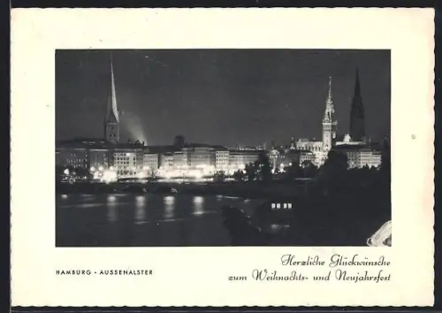 AK Hamburg-Rotherbaum, Aussenalster bei Nacht