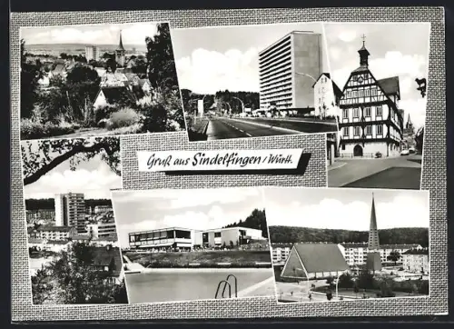 AK Sindelfingen /Württ., Kirche, Schwimmbad, Hochhaus