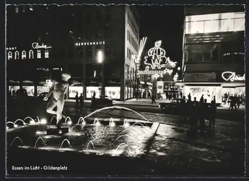 AK Essen / Ruhr, Gildenplatz, Brunnen, Herrenhaus, Essener Lichtwochen 1960