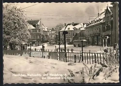AK Eibenstock i. Erzgeb., Verschneite Ortsansicht im Winter
