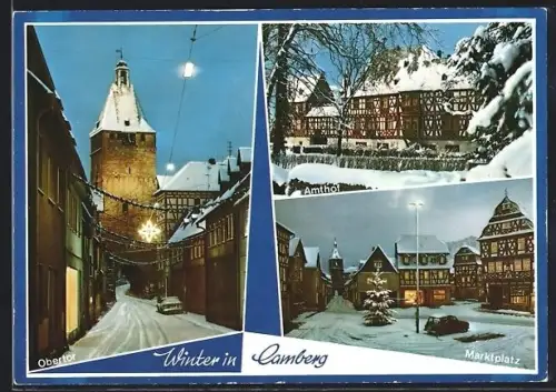 AK Camberg /Taunus, Obertor, Amthof, Marktplatz im Winter