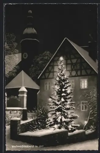 AK Hof / Saale, Weihnachtsabend mit Christbaum