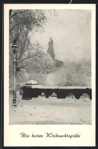 AK Hamburg-St.Pauli, Bismarck-Denkmal im Schnee