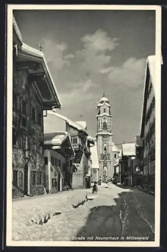 AK Mittenwald, Strasse mit Neunerhaus