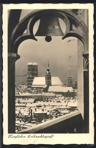 AK München, Frauenkirche, Rathaus, winterliche Stadtansicht