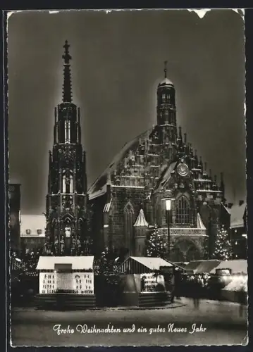 AK Nürnberg, Frauenkirche und Schöner Brunnen bei Nacht, Christkindlmarkt