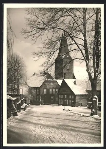 AK Lübbecke, Kirche und Fachwerkhäuser im Winter