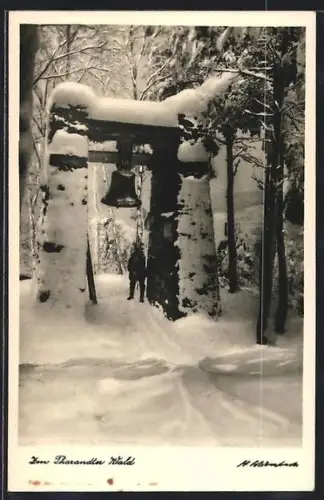 AK Tharandt, Glocke im verschneiten Wald