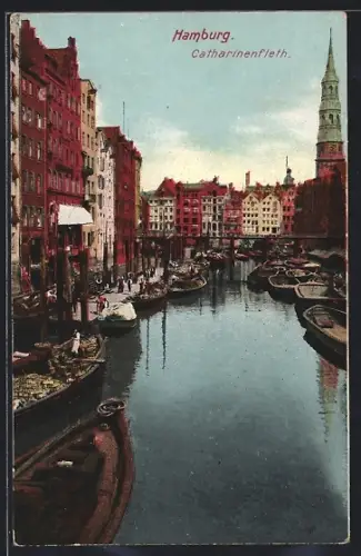 AK Alt-Hamburg, Catharinenfleth, Boote, Speicherhäuser