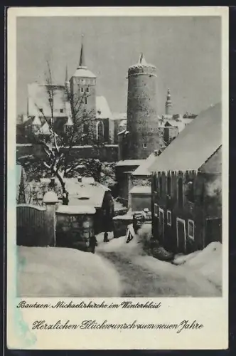 AK Bautzen, Michaeliskirche im Winterkleid