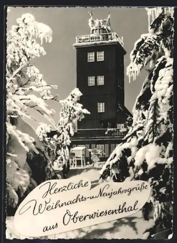 AK Oberwiesenthal, Aussichtsturm im Winter
