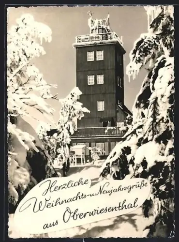 AK Oberwiesenthal, Verschneiter Aussichtsturm