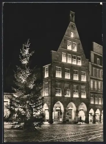 AK Münster /Westf., Prinzipalmarkt bei Nacht, Weihnachtsbaum
