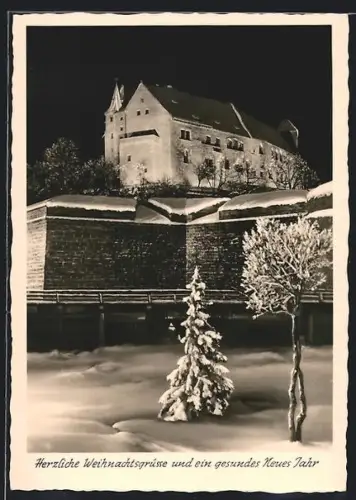 AK Nürnberg, Burg im Winter bei Nacht