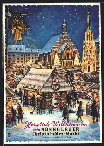 AK Nürnberg, Christkindles-Markt, Frauenkirche, Schöner Brunnen, 1964