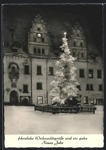 AK Meissen / Sachsen, Weihnachtsbaum am Rathausplatz