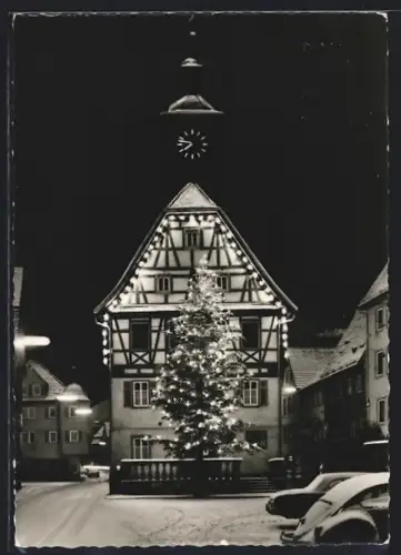 AK Künzelsau, Rathaus mit Weihnachtsbaum