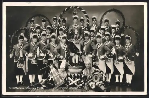 Künstler-AK München, Schäfflertanz 1935 - Reifschwung-Gruppe