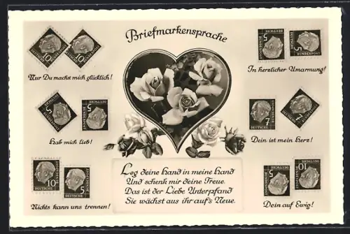 AK Liebesbekundungen durch Briefmarken