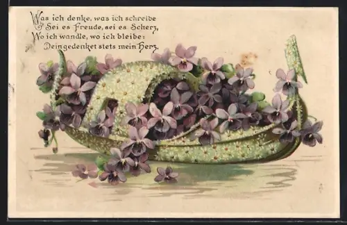 Künstler-AK Boot aus Blumen beladen mit Veilchen